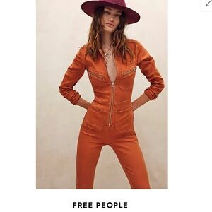 Free People Terracotta Zip-Up Jumpsuit